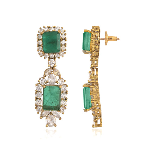 Classic Antique Plated Green American Diamond CZ Heavy Wedding Necklace Set