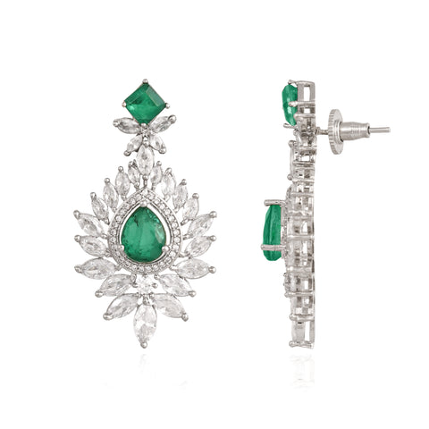 Timeless Classic Silver Plated Green American Diamond CZ Heavy Wedding Necklace Set