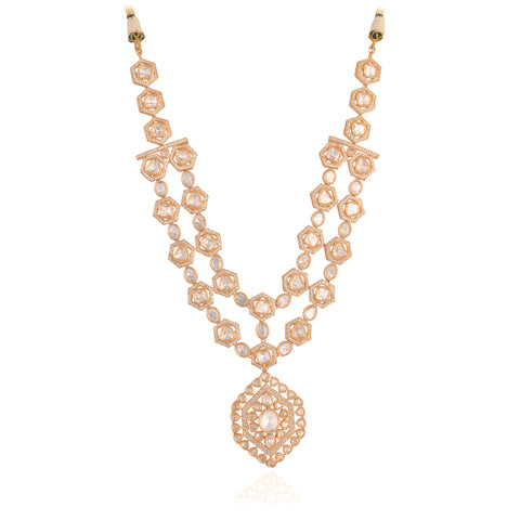 Gold Plated Kundan Long Pendant Wedding Necklace Harr Set With Earring