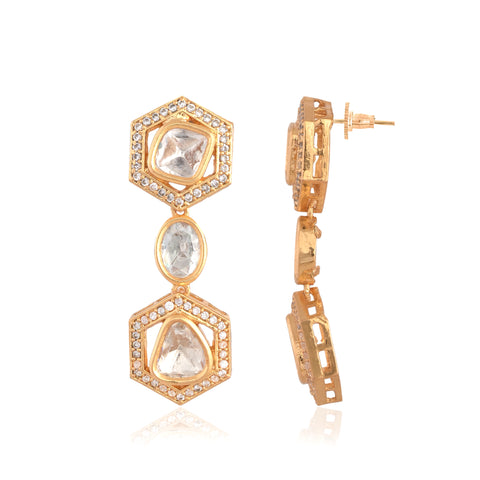 Gold Plated Kundan Long Pendant Wedding Necklace Harr Set With Earring