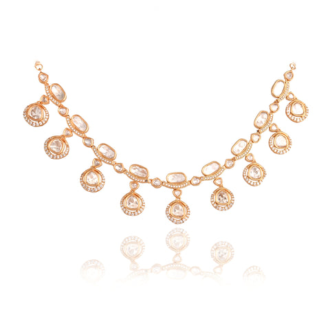 Gold Plated Kundan Drop Wedding Necklace Set With Earring