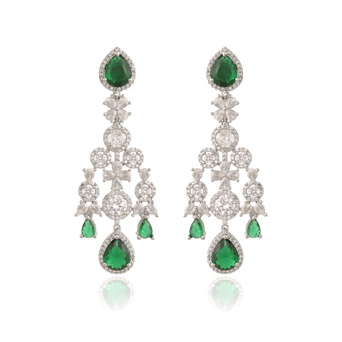 Timeless Classic Silver & Rose Plated Green Pink American Diamond CZ Heavy Wedding Necklace Set