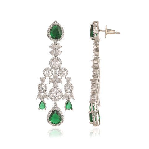 Timeless Classic Silver & Rose Plated Green Pink American Diamond CZ Heavy Wedding Necklace Set