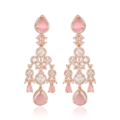 Timeless Classic Silver & Rose Plated Green Pink American Diamond CZ Heavy Wedding Necklace Set