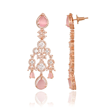 Timeless Classic Silver & Rose Plated Green Pink American Diamond CZ Heavy Wedding Necklace Set