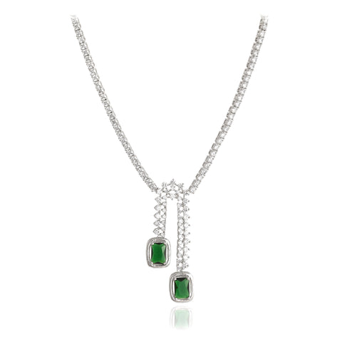 Timeless Classic Silver & Gold Plated Green Red American Diamond CZ Wedding Necklace Set