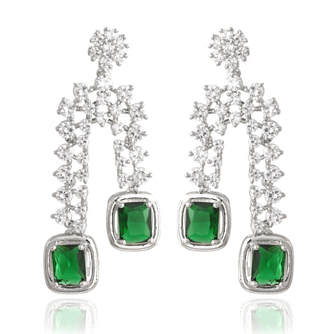 Timeless Classic Silver & Gold Plated Green Red American Diamond CZ Wedding Necklace Set