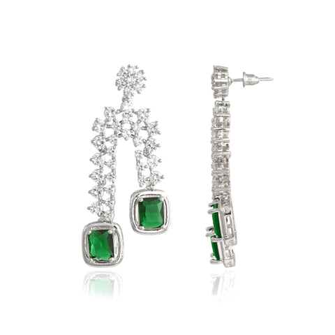 Timeless Classic Silver & Gold Plated Green Red American Diamond CZ Wedding Necklace Set