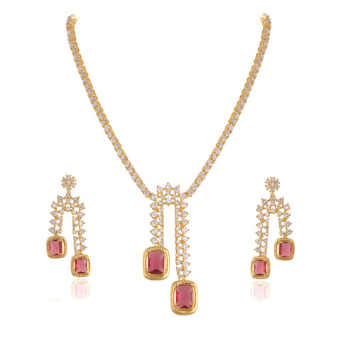 Timeless Classic Silver & Gold Plated Green Red American Diamond CZ Wedding Necklace Set