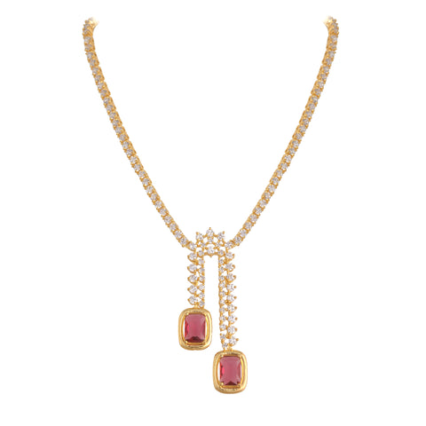 Timeless Classic Silver & Gold Plated Green Red American Diamond CZ Wedding Necklace Set