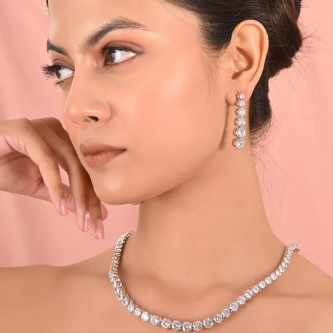 Handmade CZ Solitaire Single Line Necklace Set