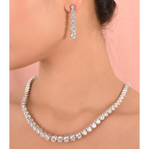 Handmade CZ Solitaire Single Line Necklace Set