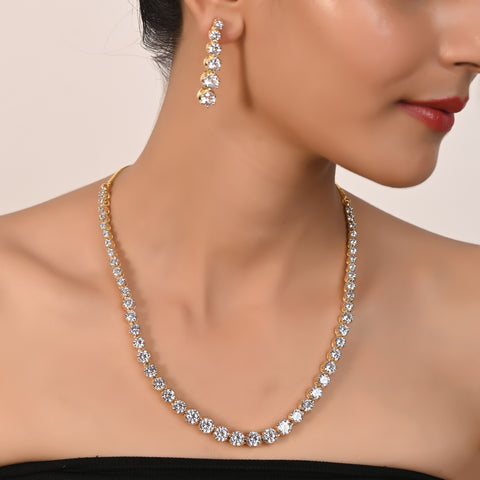 Handmade CZ Solitaire Single Line Necklace Set