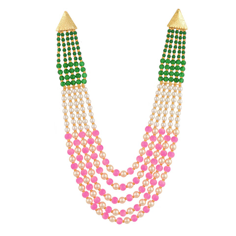 Baby Pink & Green With Pearl Stone Beads Sarafa Adorable Necklace