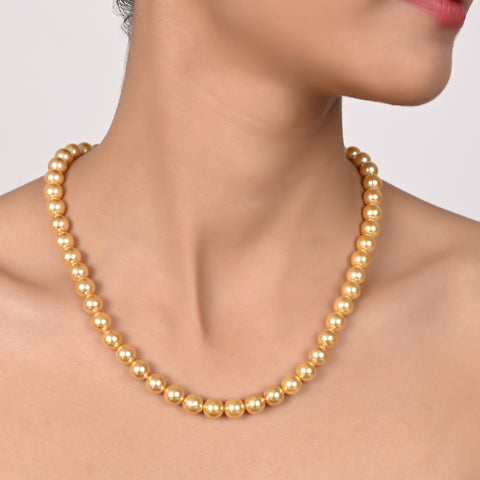 Single Line Round White & Golden Pearl Beads Necklace