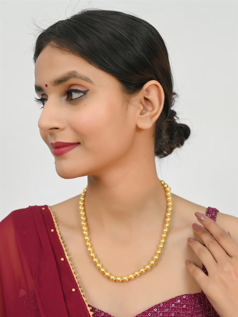 Single Line Round White & Golden Pearl Beads Necklace