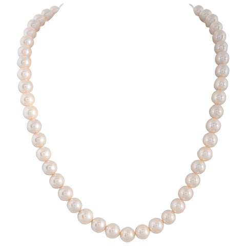 Single Line Round White & Golden Pearl Beads Necklace