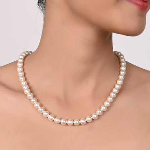 Single Line Round White & Golden Pearl Beads Necklace