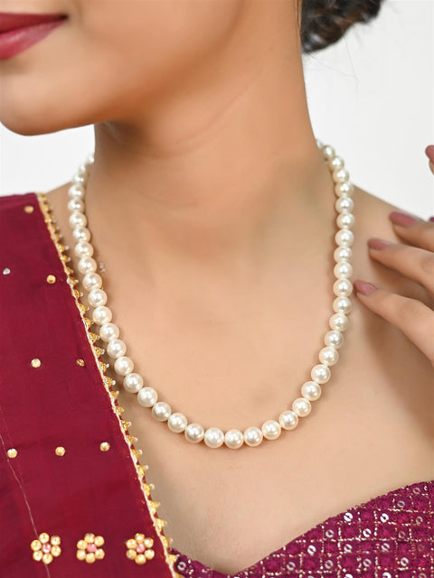 Single Line Round White & Golden Pearl Beads Necklace