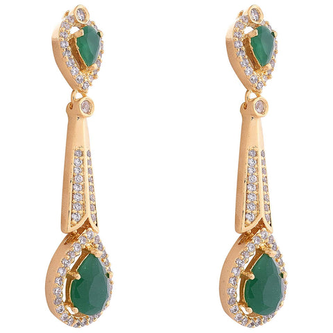 Gold Plated Green American Diamond CZ Drop Necklace Set With Earring