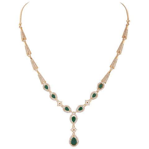 Gold Plated Green American Diamond CZ Drop Necklace Set With Earring