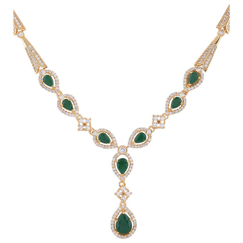 Gold Plated Green American Diamond CZ Drop Necklace Set With Earring