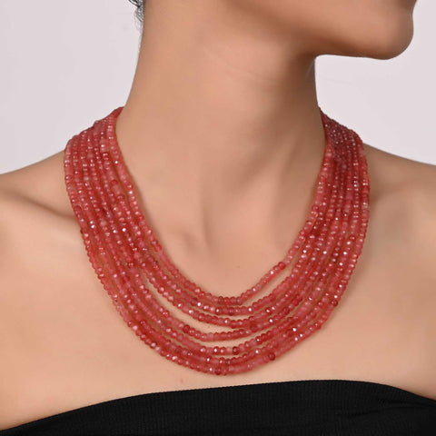 Semi-Precious Pink Beads Necklace for Women
