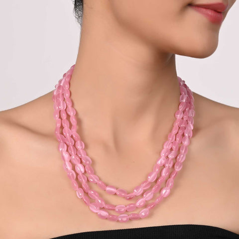 Floral Symphony: A Delicate Natural Finest Pink Beads Necklace for Women