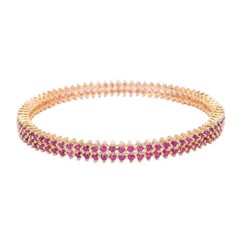 Gold Plated Red CZ Double Line Bangle