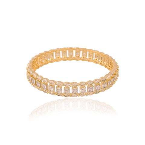 Gold Plated White Dual line CZ American Diamond Bangle