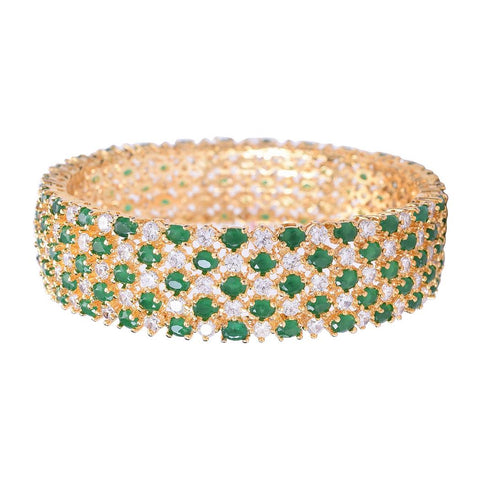 Gold Plated Green White CZ American Diamond Bold Bangle Kadas