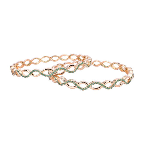 Gold Plated Round Green CZ American Diamond Bangle