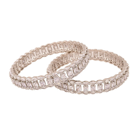 Silver Plated White Dual line CZ American Diamond Bangle