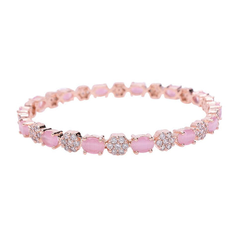 Rose Gold Plated Pink White Floral CZ American Diamond Bangle