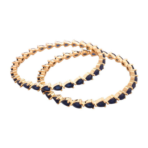 Gold Plated Blue Pear CZ American Diamond Bangle