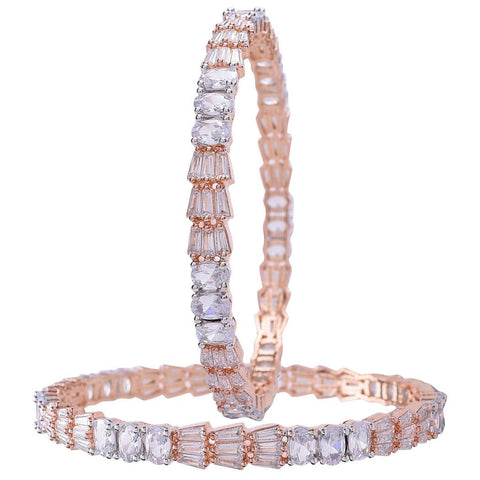 Rose White Dual Plated White CZ Baguette Diamond Bangle