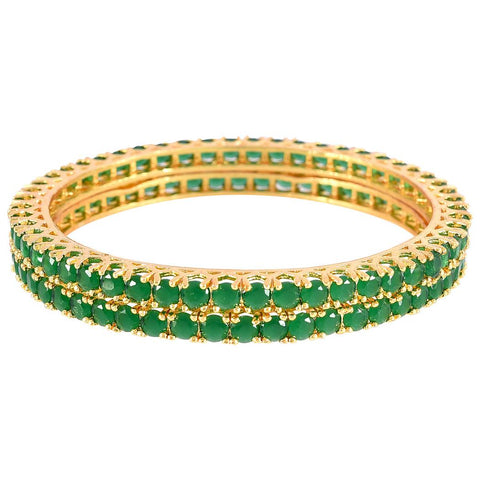 Gold Plated Green Single Line CZ Solitaire Bangle