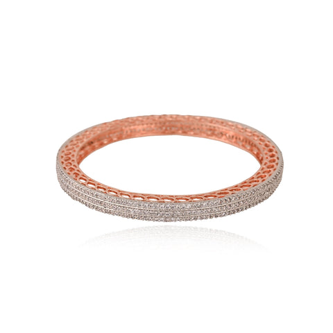 Rose Gold Plated White CZ Carving American Diamond Bangle