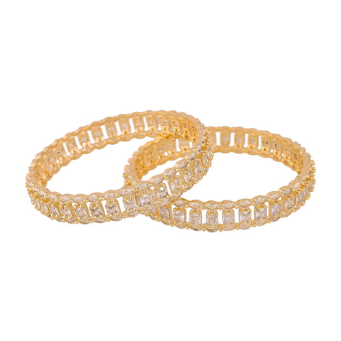 Gold Plated White Dual line CZ American Diamond Bangle