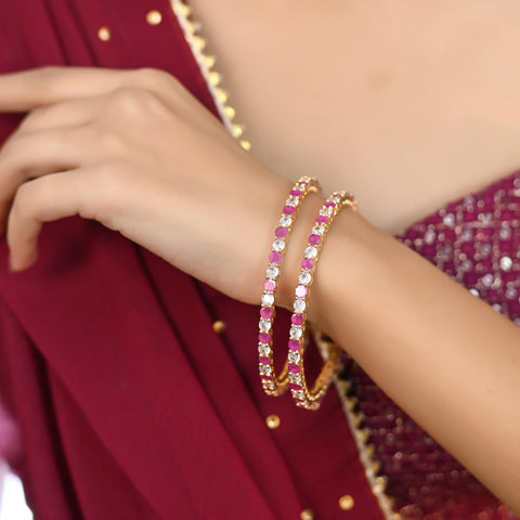 Gold Plated Red White CZ Single Line Bangle