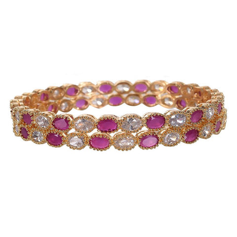 Gold Plated American Diamond Red White Oval CZ Bangle