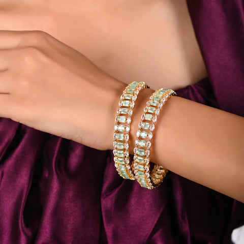 Gold Plated Mint Green White Dual line CZ American Diamond Bangle