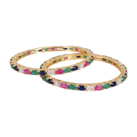 Gold plated Multi Color American Diamond CZ Bangle Set
