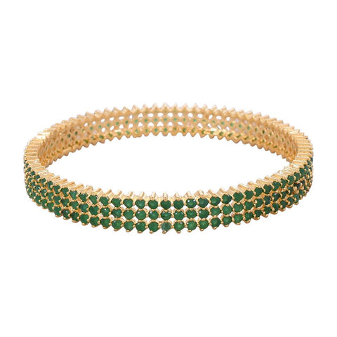 Gold Plated Green Triple Line CZ American Diamond Bangle