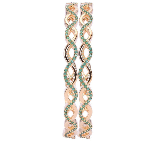 Gold Plated Round Green CZ American Diamond Bangle