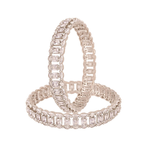 Silver Plated White Dual line CZ American Diamond Bangle