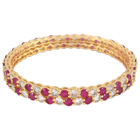 Gold Plated Red White CZ Single Line Bangle