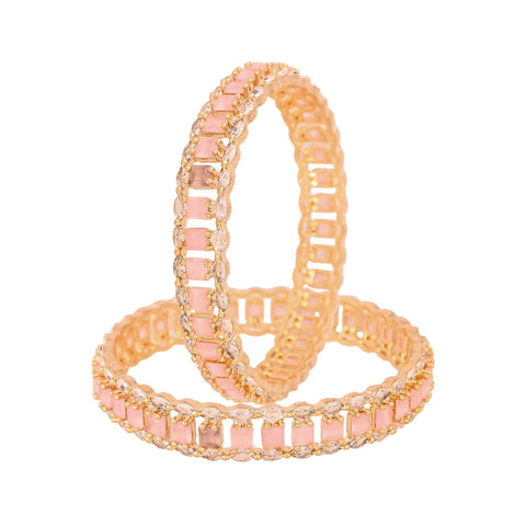 Gold Plated Baby Pink White Dual line CZ American Diamond Bangle