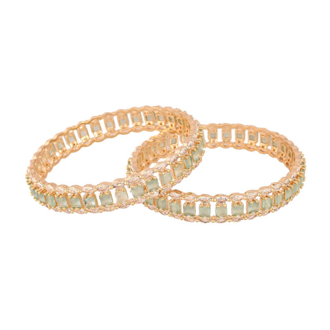 Gold Plated Mint Green White Dual line CZ American Diamond Bangle