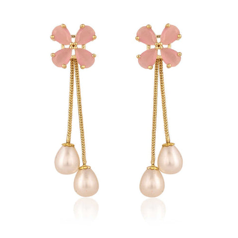 Gold Plated CZ Floral and Pearl Drop Removable Dangle Drop Earring